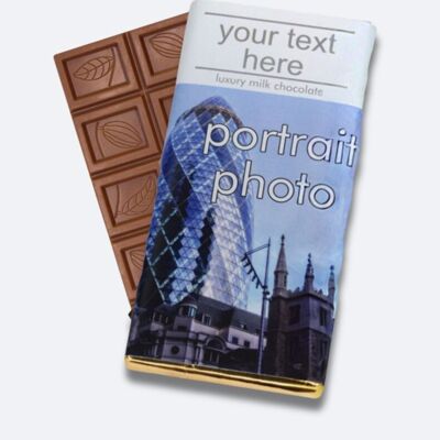 Retrato de barra de regalo de chocolate con leche Heritage Souvenir. Papel de oro.