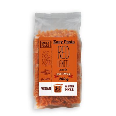 Easy Pasta Fusilli de lentejas rojas 200g | Vegano | Sin gluten | Artesano