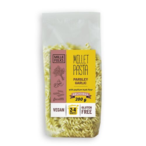 Millet pasta fusilli parsley-garlic 200g | Vegan | Gluten-free | Artisan