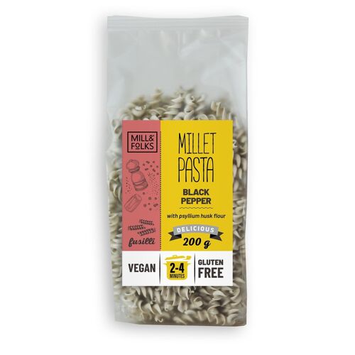 Millet pasta fusilli black pepper 200g | Vegan | Gluten-free | Artisan