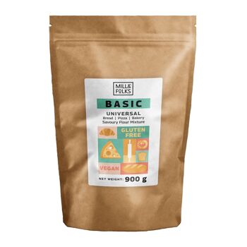 Mélange de farine universel de base pour pain, pizza, boulangerie 900g | Végétalien | Sans gluten | Artisan 1