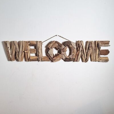 “Welcome” lettering in driftwood recovered from the beaches 75x15 cm6