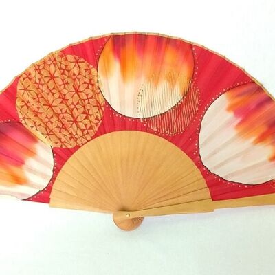 Red abstract natural silk fan