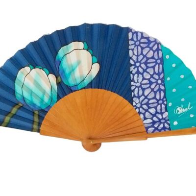 Natural silk fan modern floral design