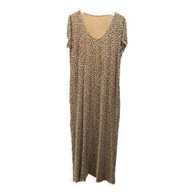Vestido largo de algodón con estampado de leopardo