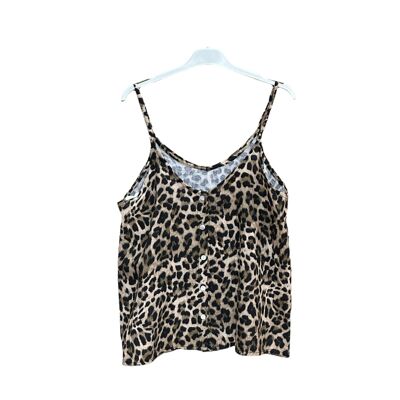 Camiseta sin mangas con botones de leopardo