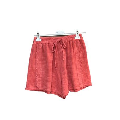 Shorts in garza di cotone con ricami