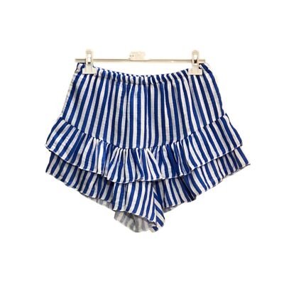 Wide striped cotton gauze short skirt