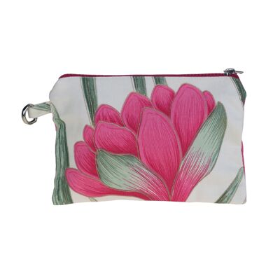 Lined cotton canvas pouch with lotus flower pattern