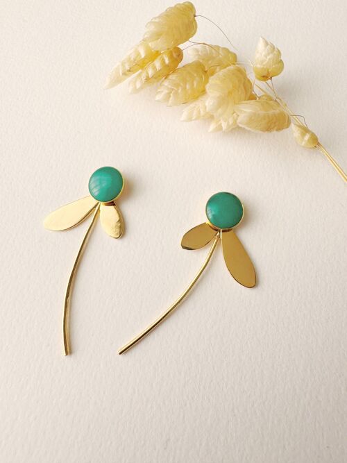 Boucles d’oreilles ZOE vert bleu, puces modulables, 3 en 1