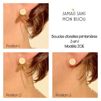 Boucles d’oreilles ZOE vert bleu, puces modulables, 3 en 1 3