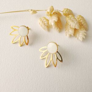 Boucles d’oreilles LOTUS blanche, puces modulables, 3 en 1