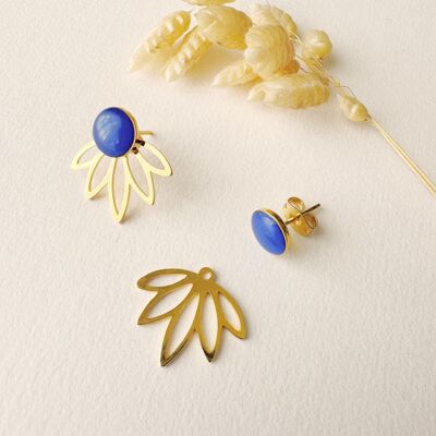 Royal blue LOTUS earrings, modular chips, 3 in 1