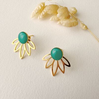 Blue green LOTUS earrings, modular chips, 3 in 1