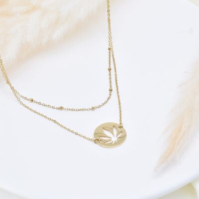 Double row leaf necklace in stainless steel - BJ210174