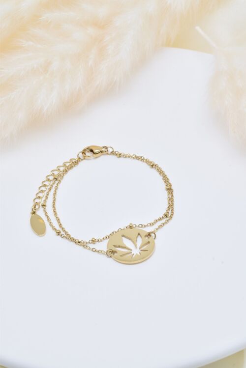 Bracelet deux rangs feuille en acier inoxydable - BR210174OR