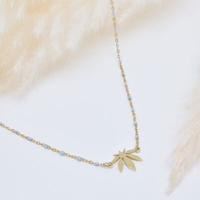 Gray Enamel Leaf Necklace in Stainless Steel - BJ210175OR-GR