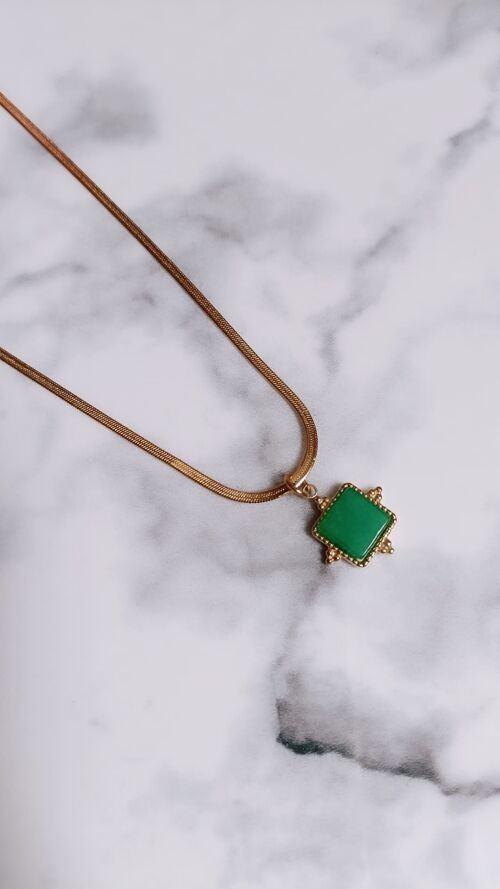 Collier en acier inoxydable - Claire agate verte