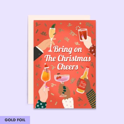 Tarjeta festiva de cócteles y alegrías navideñas | Tarjeta de Navidad