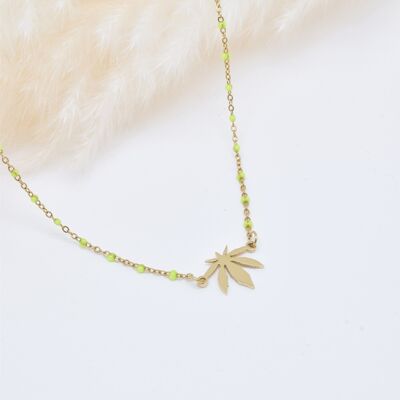 Yellow Enamel Leaf Necklace in Stainless Steel - BJ210175OR-JA