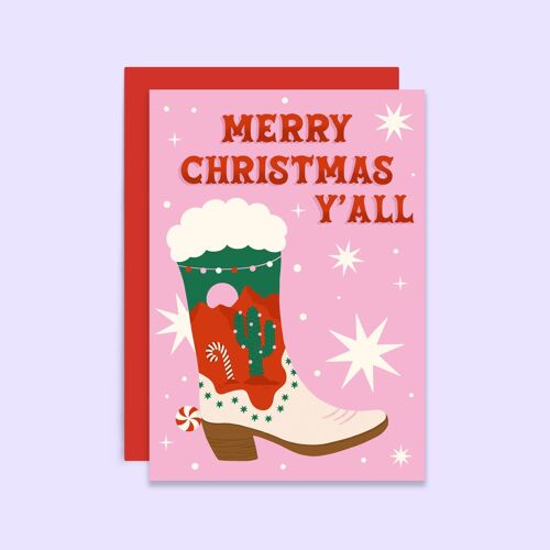 Merry Christmas Y'all Card | Western Cowgirl Holiday Card