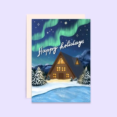 Cartolina di Natale magica | Biglietto di auguri per cabina A-Frame