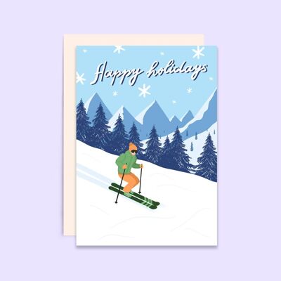 Malerische Ski-Urlaubskarte | Weihnachtskarte | Saisonale Karte