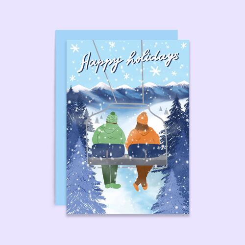Happy Holidays Card | Ski Lift Card | Winter Snowy Scene