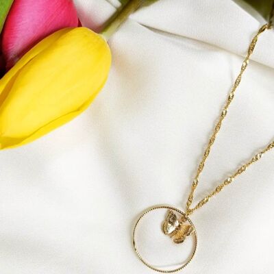 Halskette aus Edelstahl und Messing mit Feingold vergoldet – Schmetterling