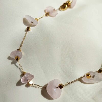 Bracciale in acciaio inossidabile e quarzo rosa - Lolita