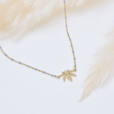 Gray Enamel Leaf Necklace in Stainless Steel - BJ210175OR-GRF