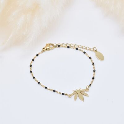 Black Enamel Leaf Bracelet in Stainless Steel - BR210175OR-NO