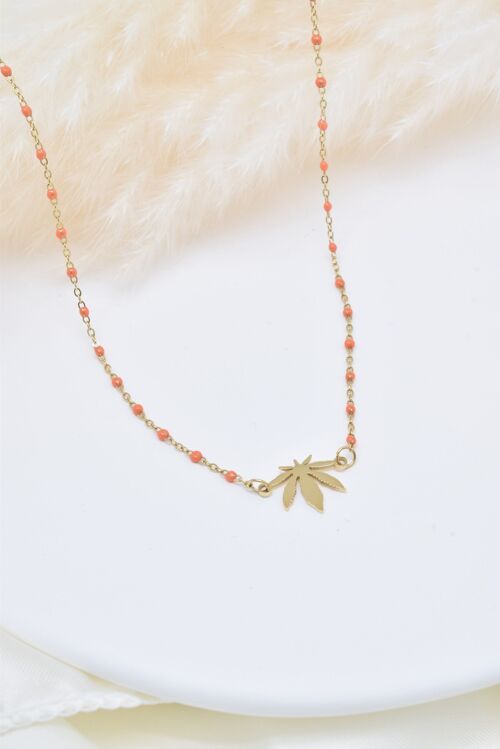 Collier feuille émail orange en acier inoxydable - BJ210175OR-OR