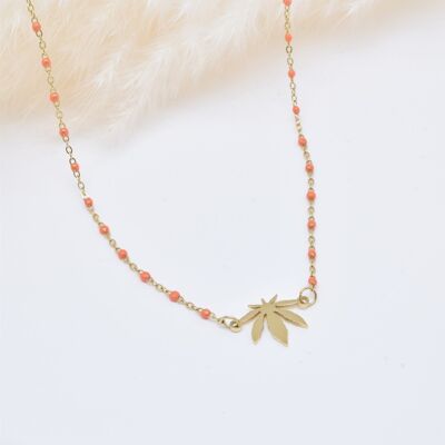 Collier feuille émail orange en acier inoxydable - BJ210175OR-OR