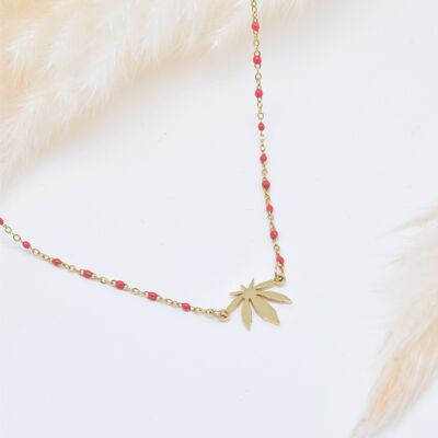 Rote Emaille-Blatt-Halskette aus Edelstahl – BJ210175OR-RG