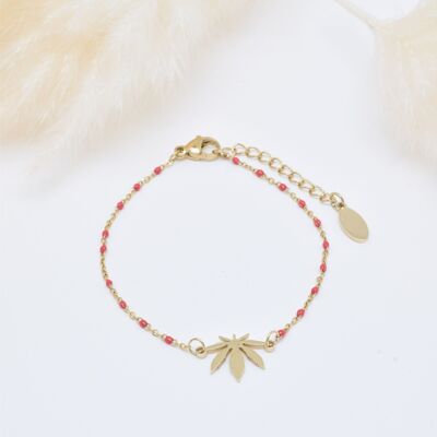 Red Enamel Leaf Bracelet in Stainless Steel - BR210175OR-RG