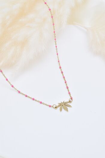 Collier feuille émail rose en acier inoxydable - BJ210175OR-RO 1