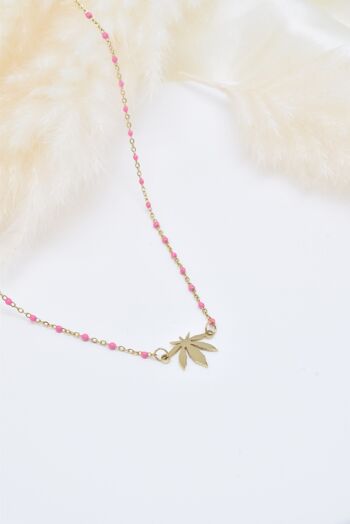 Collier feuille émail rose en acier inoxydable - BJ210175OR-RO 2