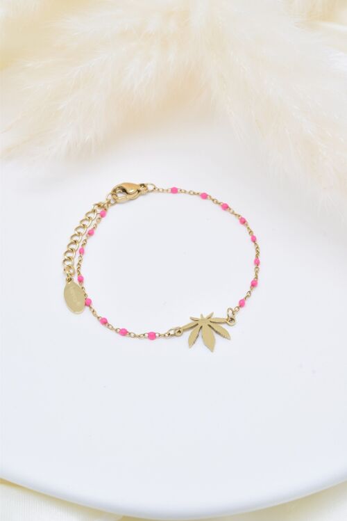 Bracelet feuille émail rose en acier inoxydable - BR210175OR-RO