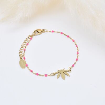 Stainless Steel Pink Enamel Leaf Bracelet - BR210175OR-RO