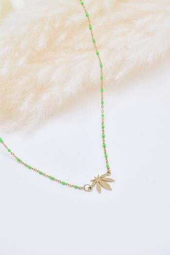 Collier feuille  émail vert en acier inoxydable - BJ210175OR-VR 3