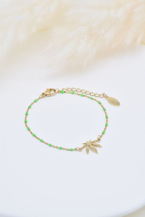 Bracelet feuille émail vert en acier inoxydable - BR210175OR-VR