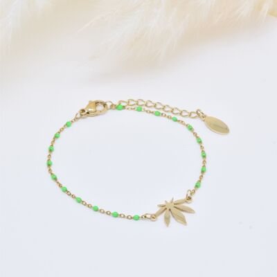 Bracciale a foglia smaltata verde in acciaio inossidabile - BR210175OR-VR