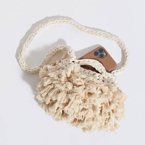 “Pebble tassel” clutch with crossbody strap