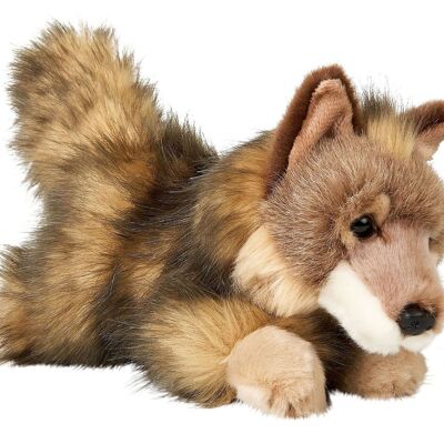 Cucciolo di lupo sdraiato - 24 cm (lunghezza) - Parole chiave: animale della foresta, peluche, peluche, animale di peluche, peluche