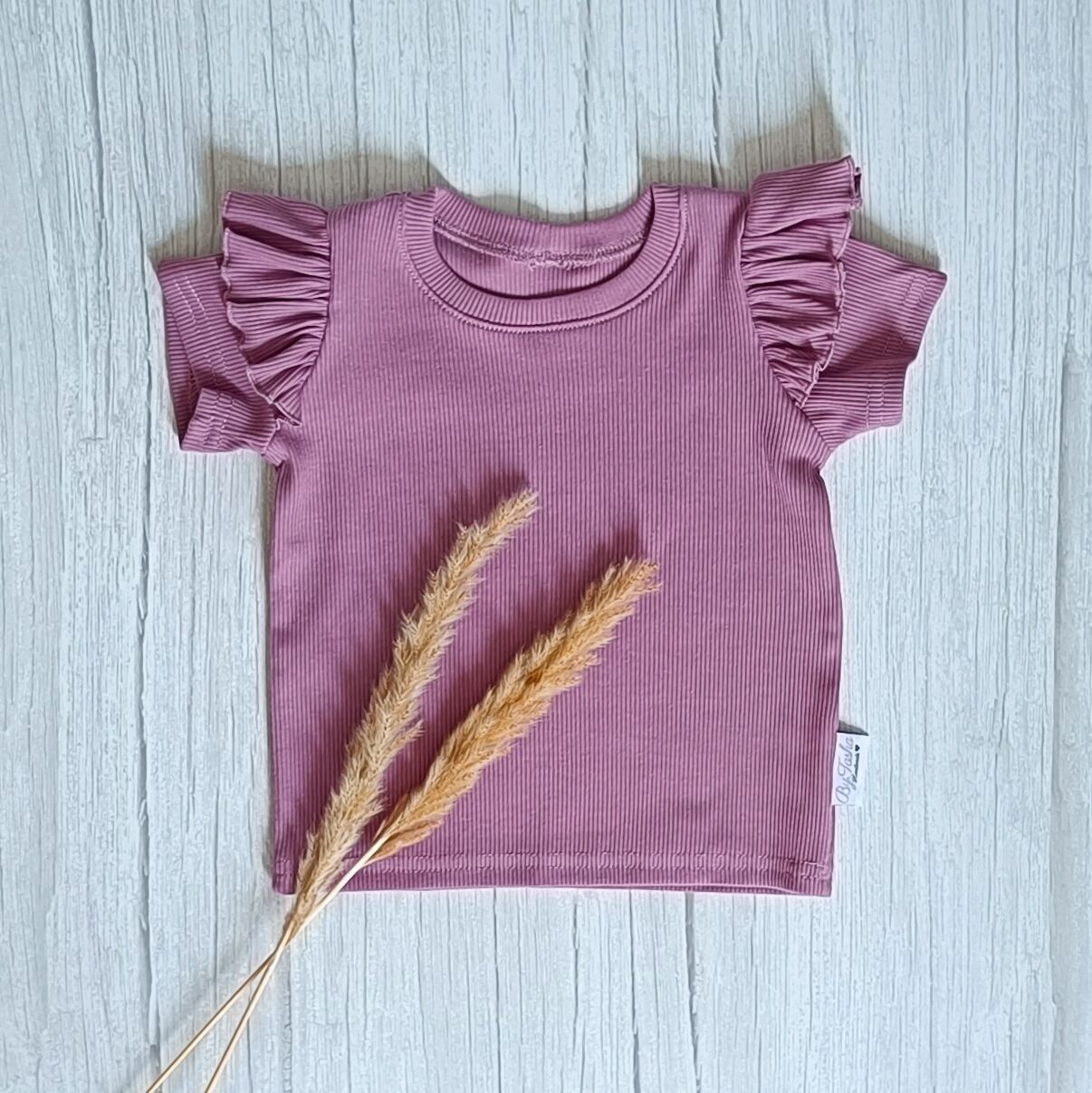 T-shirt con volant in jersey a coste Lilla antico