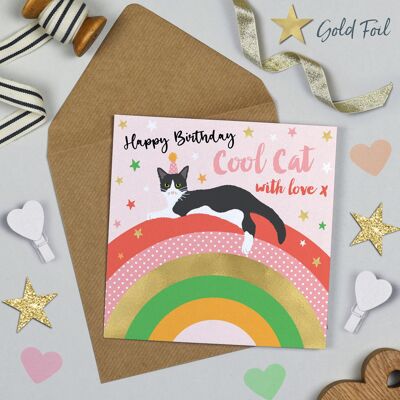 Sobre el arcoíris feliz cumpleaños Cool Cat