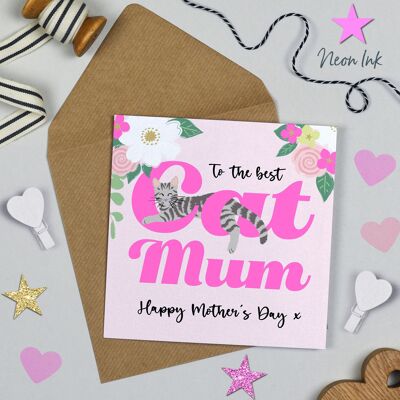 Cat Mum Happy Mother's Day Grey Tabby Cat Card