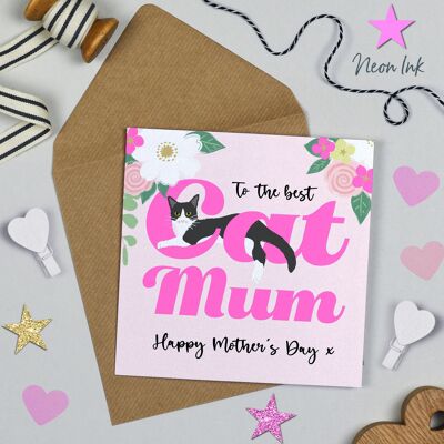 Cat Mum Happy Mother's Day Black and White Cat Card