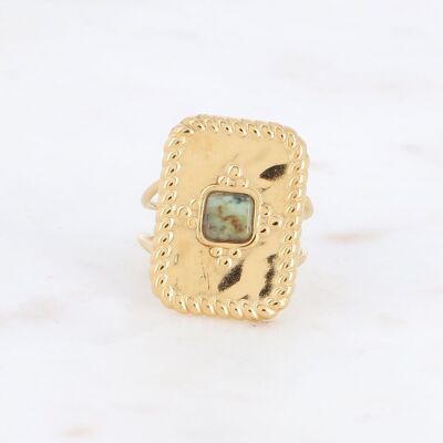 Lexane ring - rectangle pattern, braided outline and diamond natural stone